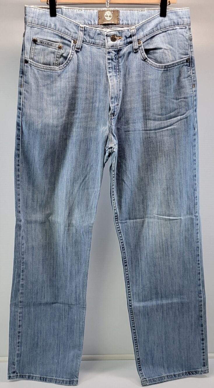 D) Timberland Straight Fit Men Light Wash Blue Denim Jeans Size 34 x 32